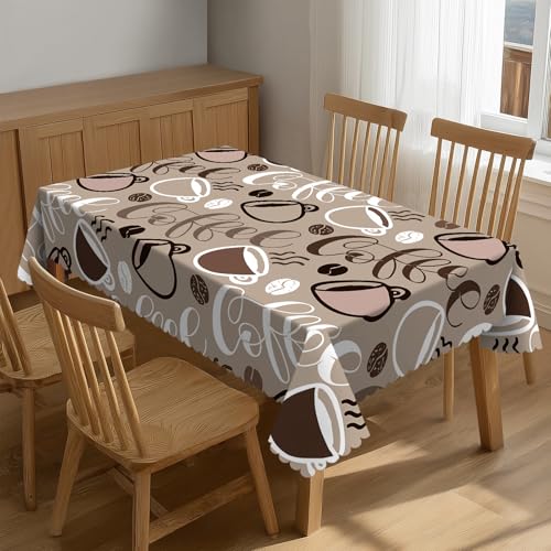 SUMNEESHA Rechteckige Kaffee-Tischdecke, auslaufsicher, knitterfrei, niedlich, braun, Kaffeebohnen, Tischdecke, Tischdecke für Esszimmer, Party, drinnen und draußen, 137 x 183 cm von SUMNEESHA