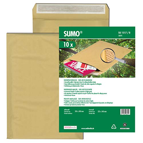 Sumo Papierpolster Versandtasche baun 245 x 340 mm trapezium flap, Pack a 10 Stück Sumo Papierpolster Versandtasche baun 245 x 340 mm trapezium flap, Pack a 10 Stück von SUMO