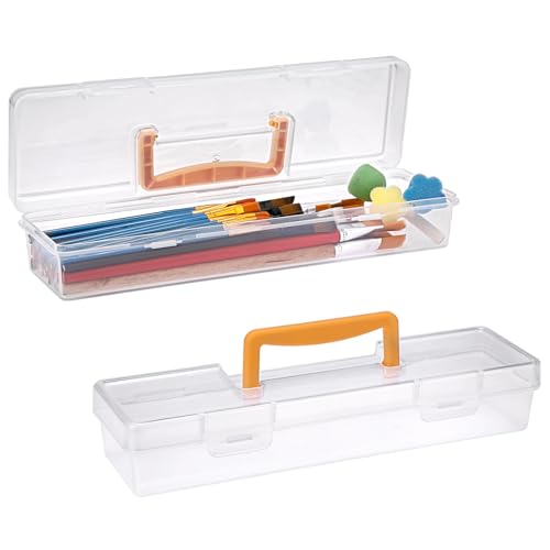 SUMTree 2 Stück Pinselbox aus Kunststoff, tragbar, Aufbewahrungsbox mit Deckel für Pinsel, Bleistifte, Zeichenwerkzeuge (gelber Griff) von SUMTree