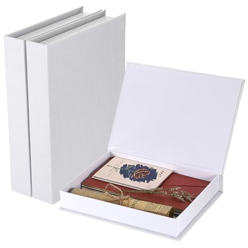 SUMTree 3 Pcs Foto Aufbewahrungsboxen Weiss Deko Organizer Boxen Magnetisch Bücherboxen Kleine Geschenkboxen mit Deckel Aufbewahrungsbehälter für Wohnzimmer, Arbeitszimmer, Bücherregale (25X18X4,5cm) von SUMTree