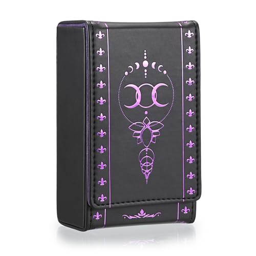 SUMTree Aufbewahrungsbox für tarotkarten Täglich Oracle Card Organizer, PU-Leder Tarotkarten Etui zum Schutz der Karten, Schwarz und lila Kartenbox, Groove-Design (8.2x4.5x13.5 cm) staubdicht leicht von SUMTree