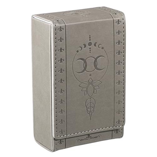 SUMTree Aufbewahrungsbox für tarotkarten Täglich Oracle Card Organizer Mondphase Veranstalter PU-Leder Tarotkarten Etui Grau Kartenbox Groove-Design (8.2x4.5x13.5cm) Aufbewahrung von Karten Aller Art von SUMTree