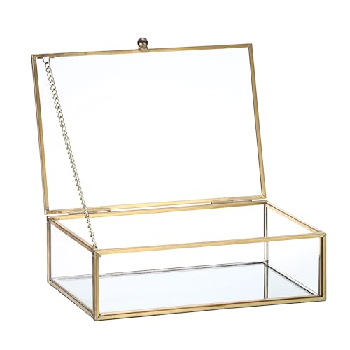 SUMTree Gold Glas Schmuckbox mit Deckel, Messing Display Box Rechteck vintage Schmuckschatulle Heimdeko Vitrine Glasbox für Ring, Ketten, Armbänder, Ohrring Geschenk für Damen Geburtstag Hochzeit SUMTree Gold Glas Schmuckbox mit Deckel, Messing Display Box Rechteck vintage Schmuckschatulle Heimdeko Vitrine Glasbox für Ring, Ketten, Armbänder, Ohrring Geschenk für Damen Geburtstag Hochzeit von SUMTree