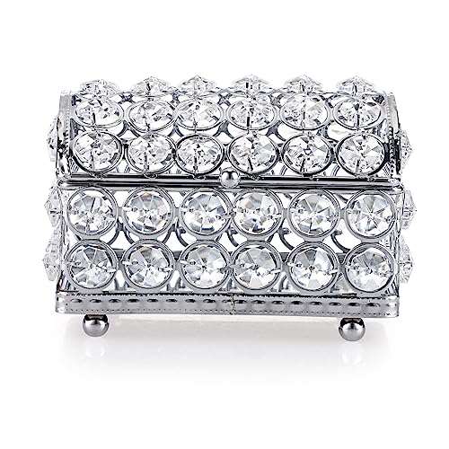 Sumtree Kristall-Schmuckschatulle, verspiegelt, Make-up-Aufbewahrungsbox, Schmuck-Organizer-Box mit Deckel für Ohrringe, Ringe, Schmuck, Schatz, Schmuck, Hochzeit, Geburtstag, Geschenk (Silber), Größe von SUMTree