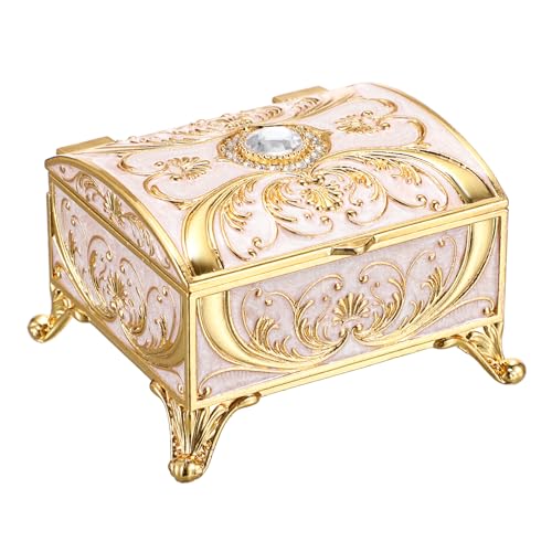 SUMTree Retro Schmuckschatulle Antik Klein Schmuckbox Vintage Schmuckkasten mit Deckel Beige Schmuckkästchen aus Aluminium Hochzeitsringe Box Schatztruhe für Ohrringe Damen Geschenk für Weichnachten SUMTree Retro Schmuckschatulle Antik Klein Schmuckbox Vintage Schmuckkasten mit Deckel Beige Schmuckkästchen aus Aluminium Hochzeitsringe Box Schatztruhe für Ohrringe Damen Geschenk für Weichnachten von SUMTree