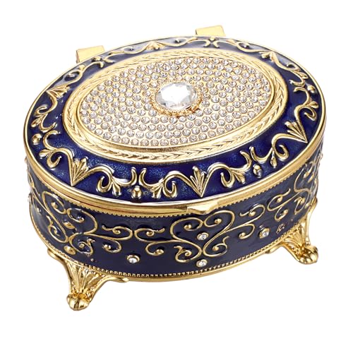 SUMTree Retro Schmuckschatulle Vintage Schmuckkasten mit Deckel Ovale Ringbox aus Aluminium Dunkelblau Schmuckbox für Kette Klein Schmuckkästchen Damen Mädchen Geschenk für Weichnachten Geburtstag SUMTree Retro Schmuckschatulle Vintage Schmuckkasten mit Deckel Ovale Ringbox aus Aluminium Dunkelblau Schmuckbox für Kette Klein Schmuckkästchen Damen Mädchen Geschenk für Weichnachten Geburtstag von SUMTree