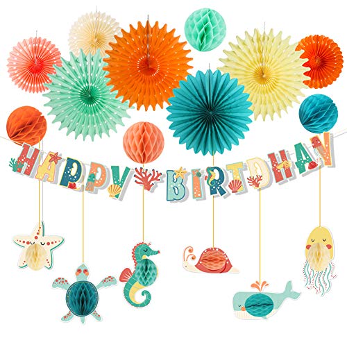 Meerestiere Geburtstag Dekoration HAPPY BIRTHDAY Girlande Papier Fächer Kindergeburtstag Deko Unterwasser Party Seepferd Seestern Meerestiere Geburtstag Dekoration HAPPY BIRTHDAY Girlande Papier Fächer Kindergeburtstag Deko Unterwasser Party Seepferd Seestern von SUNBEAUTY