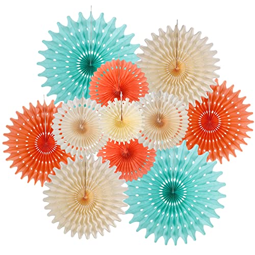 SUNBEAUTY 11 Stück Papier Fächer Dekoration Hängend Girlande Mintgrün Papierfächer Party Deko Set für Hochzeit Geburtstag Tischdeko Sommer-Dekoration Baby Shower Backdrop Garland von SUNBEAUTY