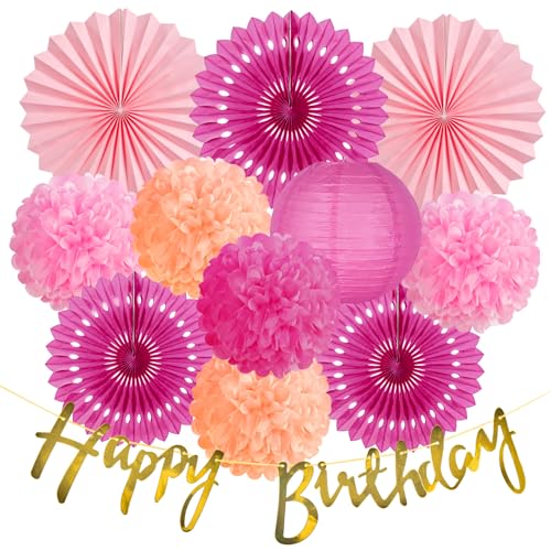 SUNBEAUTY 12 Stück Rosa Geburtstage Dekoration Set mit Pink Papierfächer Pompom Papierlaternen Happy Birthday Banner für Frühling Sommer Deko Party Dekoration SUNBEAUTY 12 Stück Rosa Geburtstage Dekoration Set mit Pink Papierfächer Pompom Papierlaternen Happy Birthday Banner für Frühling Sommer Deko Party Dekoration von SUNBEAUTY