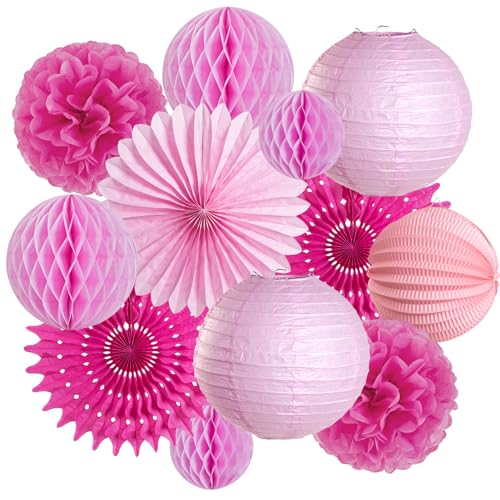 SUNBEAUTY 12 Stück Seidenpapier Pompons Deko Rosa Papier Pompoms Papierfächer Lampions für Geburtstag Hochzeit Gartenparty Dekoration SUNBEAUTY 12 Stück Seidenpapier Pompons Deko Rosa Papier Pompoms Papierfächer Lampions für Geburtstag Hochzeit Gartenparty Dekoration von SUNBEAUTY
