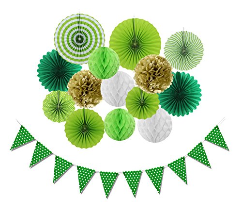 SUNBEAUTY 15 Pcs Papier Party Deko-Set Grün Pompons Girlande Wabenbälle Sommer Frühling Feier Tropische Dekoration für Party Hochzeit Geburtstag von SUNBEAUTY