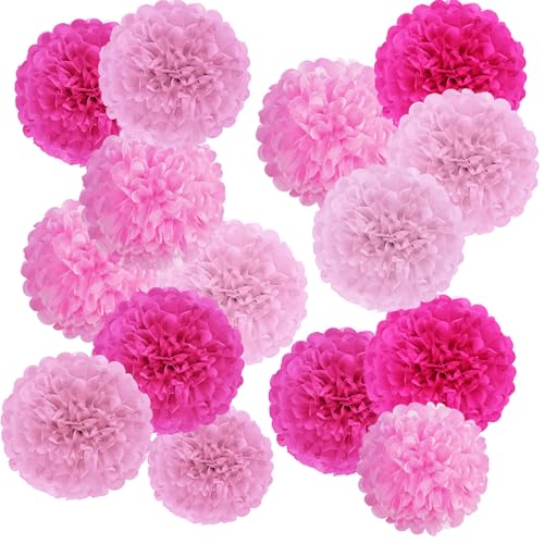 SUNBEAUTY 15 Stück Seidenpapier Pompons Rosa Pompons Deko für Hochzeit Deko Tischdeko Geburtstag Baby Shower Gartenparty Partydeko von SUNBEAUTY