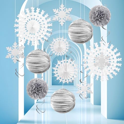 SUNBEAUTY 19 Stück Weihnachten Schneeflocken Dekorationen Hängende Schneeflocken Wirbel Papier Fächer Seidenpapier Pompom Silberne runde Papierlaternen für Winter Urlaub Wunderland christmas SUNBEAUTY 19 Stück Weihnachten Schneeflocken Dekorationen Hängende Schneeflocken Wirbel Papier Fächer Seidenpapier Pompom Silberne runde Papierlaternen für Winter Urlaub Wunderland christmas von SUNBEAUTY