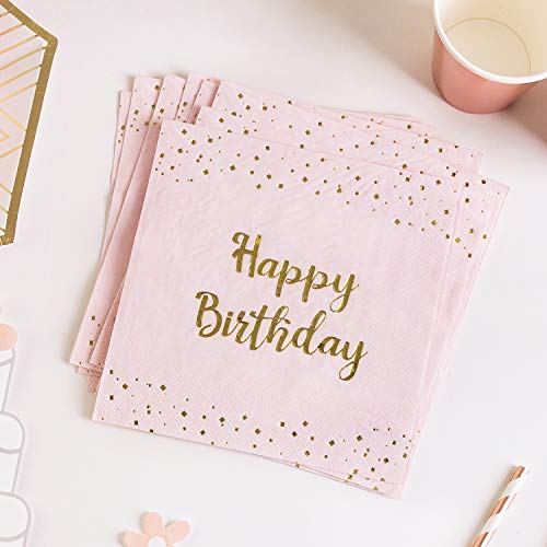 SUNBEAUTY 20 Stück Rosa Geburtstag Servietten Happy Birthday Folie Gold Papierservietten Mädchen Geburtstag Partyzubehör von SUNBEAUTY