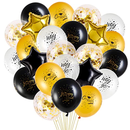 SUNBEAUTY 24 Pcs Abschlussfeier Luftballons Schwarz Gold Weiß Ballons Confetti Luftballons 2023 Abschlussfeier Party Dekorations Kit für Graduierung Bachelor Party Dekorationen von SUNBEAUTY