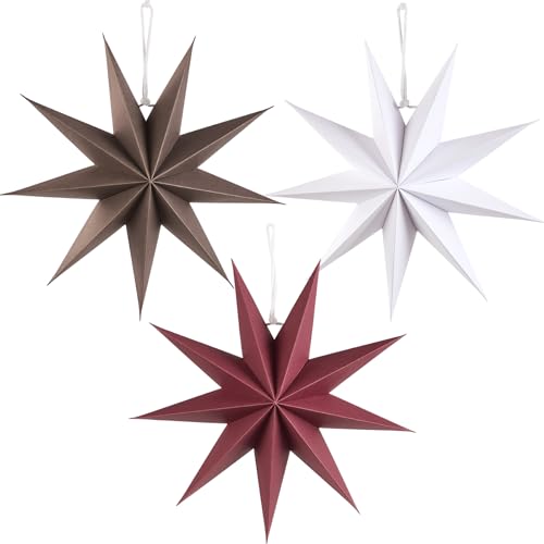SUNBEAUTY 30cm Papier Stern Dekoration 3er Set Faltsterne Neuneck für Hochzeit Geburtstag Tischdeko (Braun & Weiß & Rot) von SUNBEAUTY