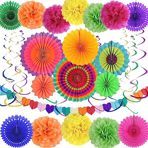SUNBEAUTY 33 Stück Party Dekoration Pompons, Papierfächer, Bunt Girlande Papier und Hängende Spiral Girlande Party Deko Set für Hochzeit Geburtstag Sommer Dekoration Festival Mexikanische Fiesta SUNBEAUTY 33 Stück Party Dekoration Pompons, Papierfächer, Bunt Girlande Papier und Hängende Spiral Girlande Party Deko Set für Hochzeit Geburtstag Sommer Dekoration Festival Mexikanische Fiesta von SUNBEAUTY