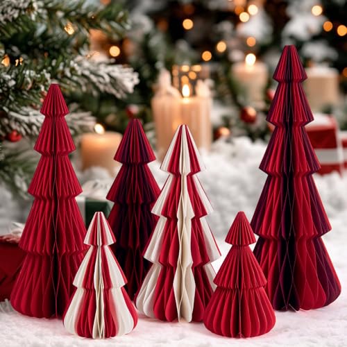 SUNBEAUTY 6 Stück weihnachtsdekoration Tischdeko roter 3D Papier Weihnachtsbaum Waben Papiertannenbäume Wiederverwendbar Christmas Baumschmuck Deko für Esstisch Schrank Fensterbank Kaminsims SUNBEAUTY 6 Stück weihnachtsdekoration Tischdeko roter 3D Papier Weihnachtsbaum Waben Papiertannenbäume Wiederverwendbar Christmas Baumschmuck Deko für Esstisch Schrank Fensterbank Kaminsims von SUNBEAUTY
