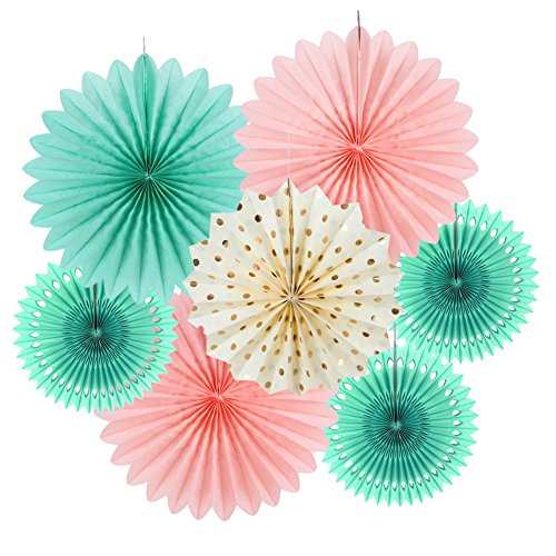 SUNBEAUTY 7er Set Mint Rosa Papier Deko Fächerdekoration Hochzeit Geburtstag Deko SUNBEAUTY 7er Set Mint Rosa Papier Deko Fächerdekoration Hochzeit Geburtstag Deko von SUNBEAUTY