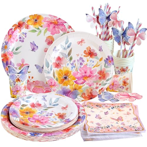 SUNBEAUTY 80 Stück Schmetterling Partygeschirr Set,Blumen Deko Geburtstag,Pappteller Kindergeburtstag Set Mädchen für Hochzeiten Frühlingsfest Babyshower Deko 16 Gäste SUNBEAUTY 80 Stück Schmetterling Partygeschirr Set,Blumen Deko Geburtstag,Pappteller Kindergeburtstag Set Mädchen für Hochzeiten Frühlingsfest Babyshower Deko 16 Gäste von SUNBEAUTY