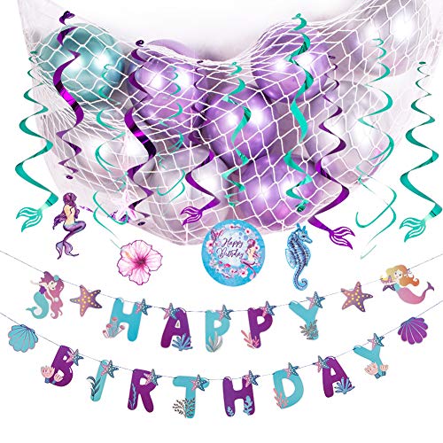 SUNBEAUTY Meerjungfrau Geburtstag Mädchen Party Deko Kit Lila Birthday Girlande Mermaid Spiralen (Deko-Set mit Ballons) von SUNBEAUTY