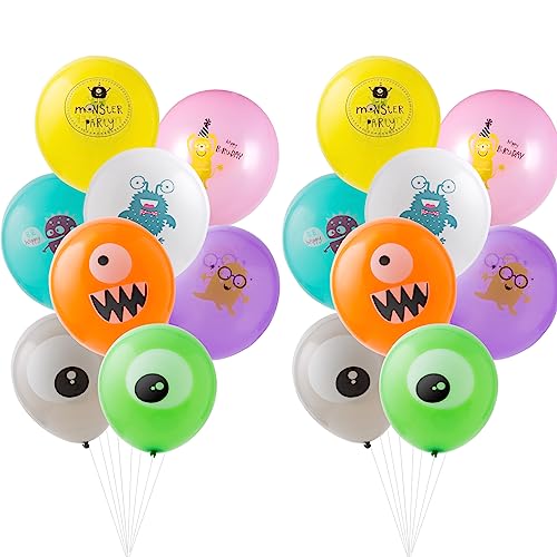 SUNBEAUTY 16 Stücke Monster Party Latexballons Assortierte Farbe Party Ballons 12 Zoll Monster Luftballons Geburtstag mit 8 Verschiedenen Muster Latexballons für Baby Shower Kindergeburtstag von SUNBEAUTY