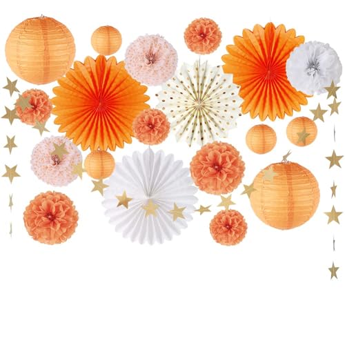 SUNBEAUTY Orange Party Dekoration Kugel-Deko Kit Pompoms Sterngirlande (Orange) von SUNBEAUTY