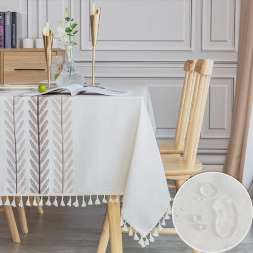 SUNBEAUTY Tischdecke 140x260 wasserdichte Abwaschbar Tischtuch Elegant Baumwolle Leinen Rechteckig Tischwäsche Tischdecke mit Tischdecke Quaste für Home Küche Speisetisch Dekoration SUNBEAUTY Tischdecke 140x260 wasserdichte Abwaschbar Tischtuch Elegant Baumwolle Leinen Rechteckig Tischwäsche Tischdecke mit Tischdecke Quaste für Home Küche Speisetisch Dekoration von SUNBEAUTY