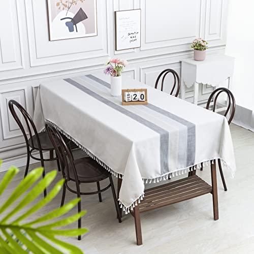 SUNBEAUTY Tischdecke Abwaschbar Rechteckig Baumwolle Leinen Tischtuch Abwaschbar Tischwäsche 140x220 cm Leinentischdecke für Home Küche Speisetisch Dekoration von SUNBEAUTY