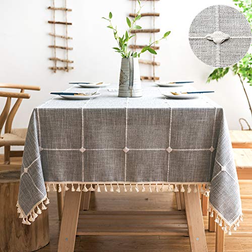 SUNBEAUTY Tischdecke Leinen Grau 140x240 Baumwolle Tischtuch Tischdecke Abwaschbar mit Quasten Rechteckig für Home Küche Speisetisch Dekoration von SUNBEAUTY
