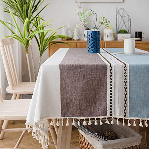 SUNBEAUTY Tischdecke Rechteckig Abwaschbar Baumwolle Tischdecke Leinen Tischtuch Tischwäsche Landhausstil 140x220 cm mit Quaste für Home Küche Speisetisch Dekoration SUNBEAUTY Tischdecke Rechteckig Abwaschbar Baumwolle Tischdecke Leinen Tischtuch Tischwäsche Landhausstil 140x220 cm mit Quaste für Home Küche Speisetisch Dekoration von SUNBEAUTY
