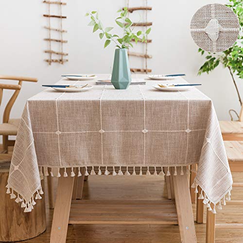 SUNBEAUTY Tischdecken Baumwolle Rechteckig Tafeldecke Leinen Tischtuch Abwaschbar Elegant Tischwäsche Kariert Tischdecke 140x180 mit Quaste für Home Küche Speiseti SUNBEAUTY Tischdecken Baumwolle Rechteckig Tafeldecke Leinen Tischtuch Abwaschbar Elegant Tischwäsche Kariert Tischdecke 140x180 mit Quaste für Home Küche Speiseti von SUNBEAUTY