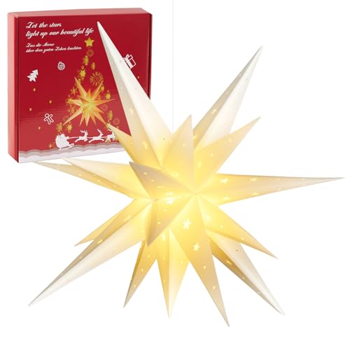 SUNBEAUTY Weihnachtsstern Beleuchtet Batterie mit Timer, 58CM Hängend Weihnachtsdeko Aussen Led Stern, 3D Leuchtstern, Weihnachtsstern für innen und außen SUNBEAUTY Weihnachtsstern Beleuchtet Batterie mit Timer, 58CM Hängend Weihnachtsdeko Aussen Led Stern, 3D Leuchtstern, Weihnachtsstern für innen und außen von SUNBEAUTY