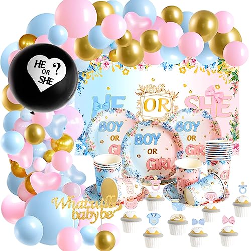 Sunbeauty Gender Reveal Party Dekoration Boy or Girl Baby Shower Deko Blauer Rosa Farbener Goldener Luftballons , Konfetti, Papierbesteck, Tortendeko Geschlecht Offenbaren Ballon von SUNBEAUTY