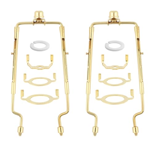 SUNERLORY 7 8 9 10 Zoll Lampenschirm-Harfenhalter, 2er-Pack verstellbares Lampenharfen-Set für 3/8 IP-Standard, Lampenschirmhalterung mit goldenem Hornrahmen, E14 E26 E27-Lichtsockel-Adapter(Gold) von SUNERLORY