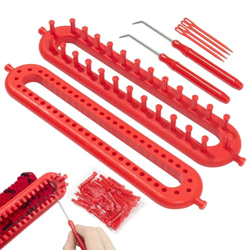 SUNERLORY Long Knitting Loom Set, 2 Pcs Knitting Machine with Knitting Needles and Crochet Needles, 26cm Plastic Loom Knitting Kit DIY Sock Hat Scarf Scarves Sewing Accessories(Red) von SUNERLORY