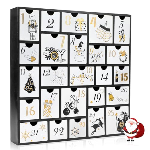 SUNGIFT Adventskalender aus Holz - Ultimative Weihnachtskollektion mit Bäumen, Schneemännern, Rentieren & mehr auf 25 befüllbaren Schubladen von SUNGIFT