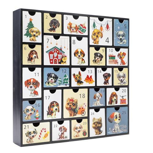 SUNGIFT Weihnachtshund Adventskalender aus Holz - 25 leere Schubladen aus Holz mit Welpen-Designs, nachfüllbare Countdown-Boxen für Hundeliebhaber 2025 SUNGIFT Weihnachtshund Adventskalender aus Holz - 25 leere Schubladen aus Holz mit Welpen-Designs, nachfüllbare Countdown-Boxen für Hundeliebhaber 2025 von SUNGIFT