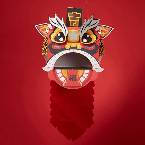 SUNGOOYUE Chinese Lion Dance Head DIY Parliament Paper Craft Model, Ideale Dekoration für Urlaubsgeschenke, Atmungsaktives und Leichtes Material (Rot) von SUNGOOYUE