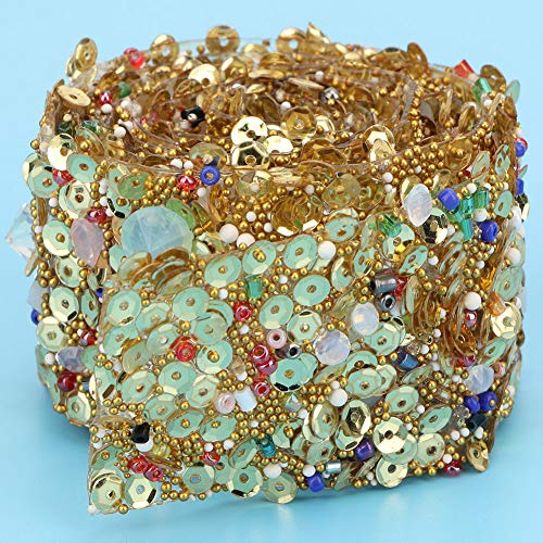SUNGOOYUE DIY Shiny Stones Ribbon Trim Accessoire, Funkelnde Dekoration für Kleid, Schuhe und Kopfschmuck, Multi-Farben-Steine-Klebeband (3,5 cm goldene Paillettenstreifen) von SUNGOOYUE