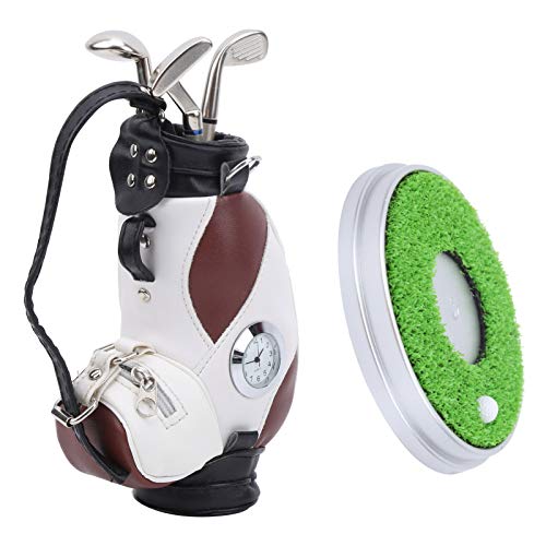 SUNGOOYUE Golfbeutel -Stift -Set, Desktop 3 Kugelschreiber und Mini Taschen Zinklegungs Golfstift mit Basis (und weiß (#1) von SUNGOOYUE