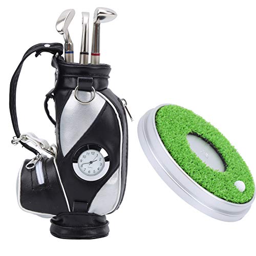 SUNGOOYUE Golfbeutel -Stift -Set, Desktop 3 Kugelschreiber und Mini Taschen Zinklegungs Golfstift mit Basis (und weiß (#2) von SUNGOOYUE