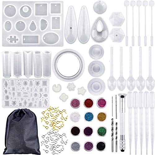 SUNGOOYUE Silikonharzformen -Kit, Schmuckschimmelpeak -Set mit Werkzeugen für Kunsthandwerk, Seife, Schokolade, Kuchen, 98pcs Tränenresistent Clear Casting Kit von SUNGOOYUE