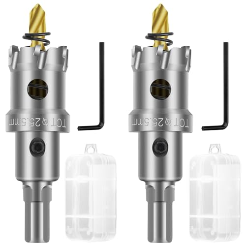 SUNJOYCO 2,5 cm TCT-Lochsägen-Set für Hartmetall, Wolframkarbidbestückter Lochschneider für Edelstahl, Baustahl, Aluminium, Kupfer, mit titanbeschichtetem Zentrierbohrer, Sechskantschlüssel von SUNJOYCO
