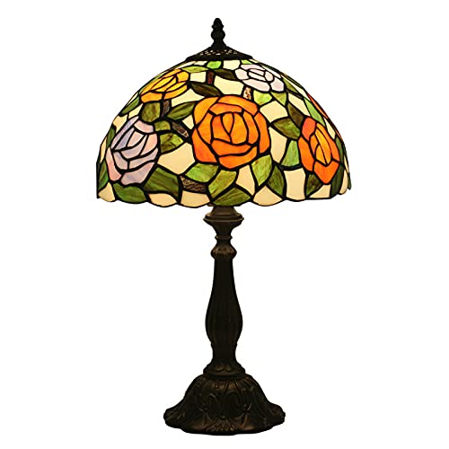 SUNMME 12 Zoll Tischlampe, Vintage, handgefertigt, mit Rosen-Glasmalerei, Lampenschirm im pastoralen Stil, Nachttischlampe SUNMME 12 Zoll Tischlampe, Vintage, handgefertigt, mit Rosen-Glasmalerei, Lampenschirm im pastoralen Stil, Nachttischlampe von SUNMME