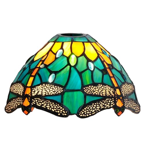SUNMME 20,3 cm grüner Gelb-Libellen-Buntglas-Lampenschirm, handgefertigt, Vintage-Dekor, Lampenschirme, Zubehör (grün) von SUNMME