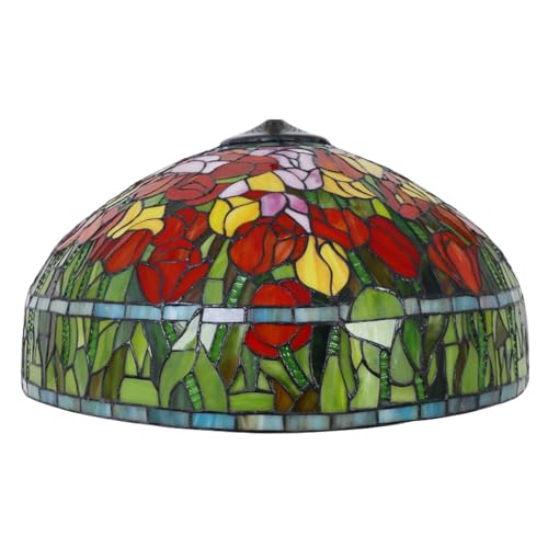 SUNMME 20 Zoll großer Ersatz-Lampenschirm im Tiffany-Stil mit Blumenmuster, Tulpen- und Rosen-Buntglas, nur für Tischlampen, Pendelleuchten und Stehlampen (Rose) (Tulpen, Einheitsgröße) von SUNMME