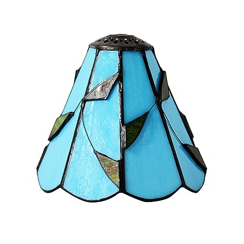 SUNMME 6-Zoll-Lampenschirm im Tiffany-Stil, Ersatz, grüne Blätter, Buntglas, Lampenschirm nur für Tischlampen, Pendelleuchten, Wandleuchten, Beige, großes Loch (Blau, kleines Loch) von SUNMME