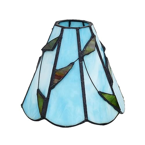 SUNMME 6-Zoll-Lampenschirm im Tiffany-Stil, Ersatz, grüne Blätter, Buntglas, Lampenschirm nur für Tischlampen, Pendelleuchten, Wandleuchten, Beige, großes Loch (Blau, kleines Loch) von SUNMME