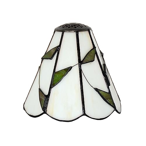 SUNMME 6-Zoll-Lampenschirm im Tiffany-Stil, Ersatz, grüne Blätter, Buntglas-Lampenschirm, nur für Tischlampen, Pendelleuchten, Wandleuchten, Beige, großes Loch (Blau, kleines Loch) (Beige von SUNMME